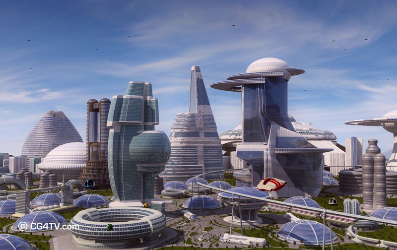 Artist conception of future city scape